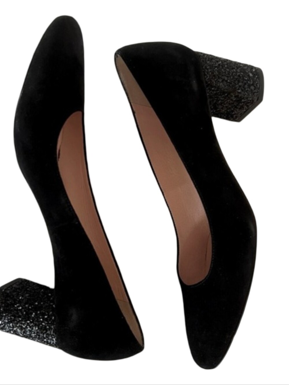 kate spade Black Glitter Block Heel Pumps Size 8.5
